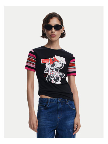 Desigual Тишърт Minnie 25SWTK39 Черен Slim Fit