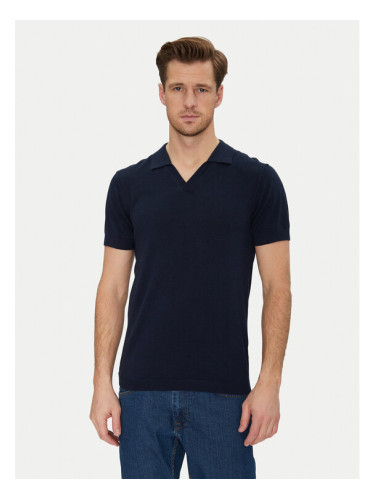 Blend Тениска с яка и копчета 20718362 Тъмносин Regular Fit