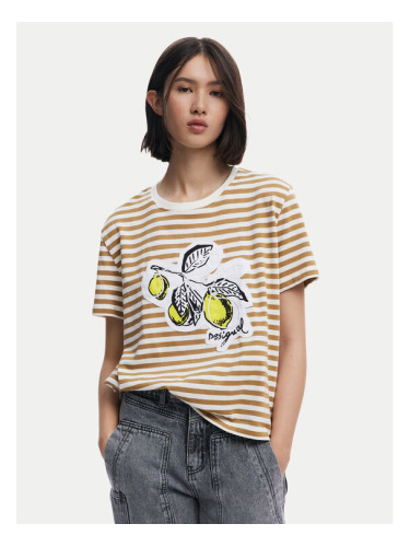 Desigual Тишърт Lemon 25SWTKAE Бежов Regular Fit