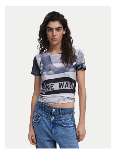 Desigual Тишърт Potomac 25SWTKA0 Сив Slim Fit