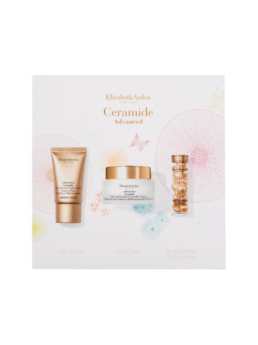 Elizabeth Arden Ceramide Advanced Lift & Firm Youth Restoring Solutions Подаръчен комплект дневен крем за лице Advanced Ceramide Lift And Firm Day Cream SPF15 50 ml + серум за лице Advanced Ceramide Capsules 14 бр + нощен крем за лице Advanced Ceramide Lift And Firm Night Cream 15 ml