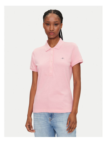 Gant Тениска с яка и копчета Sheild 4200870 Розов Slim Fit