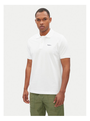 Pepe Jeans Тениска с яка и копчета Essential PM542298 Бял Regular Fit