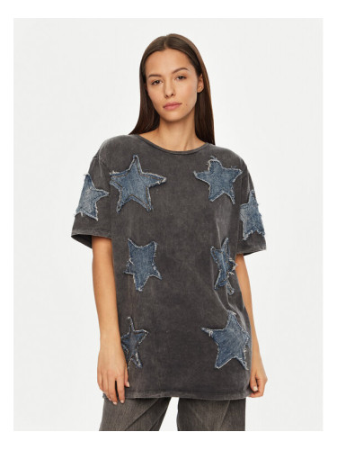One Teaspoon Тишърт Denim Star 26858 Сив Relaxed Fit