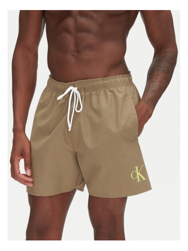 Calvin Klein Swimwear Плувни шорти KM0KM01101 Каки Regular Fit