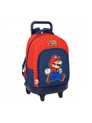 Училищна чанта с колелца Super Mario Trick Червен Тъмно синьо 33 x 45 x 22 cm