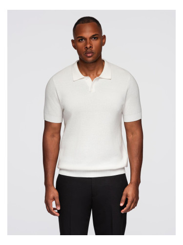Ombre Men's cotton structured knit polo shirt - broken white