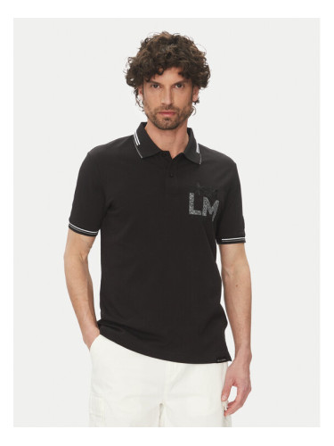 La Martina Тениска с яка и копчета Adrian MAP009 PK001 Черен Regular Fit