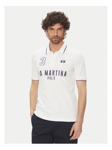 La Martina Тениска с яка и копчета Yeshayahu MAP320 PK001 Бял Regular Fit