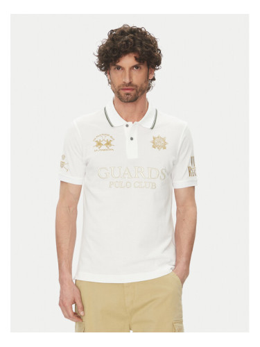 La Martina Тениска с яка и копчета Achille MAPG30 PK097 Бял Regular Fit