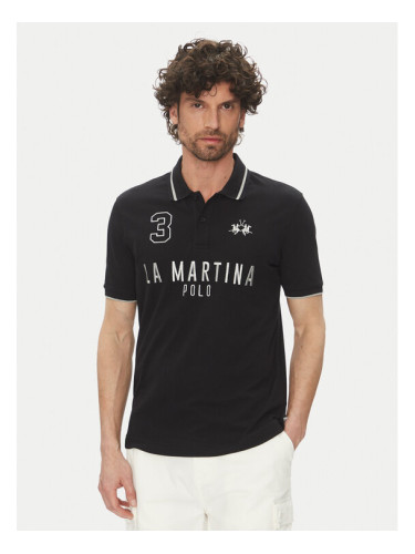 La Martina Тениска с яка и копчета Yeshayahu MAP320 PK001 Черен Regular Fit