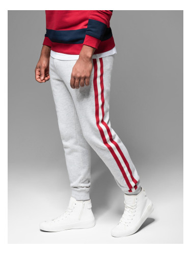 Ombre Men's sweatpants with piping and ribbing on legs - grey melange