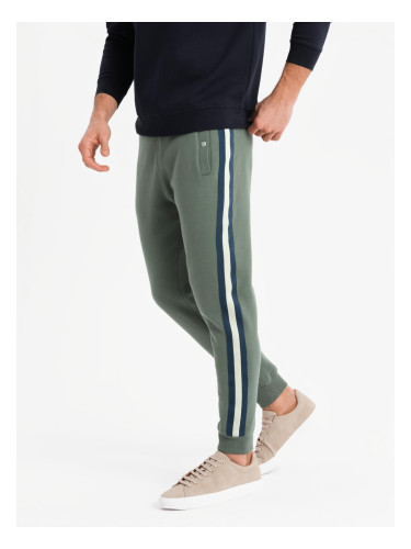 Ombre Men's sweatpants with piping and leg ribbing - olive