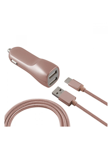 Зарядно за кола KSIX USB Металик - Розово Злато