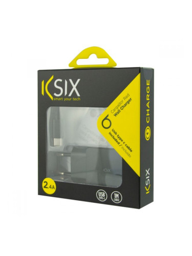 Зарядно за стена + Кабел USB A към USB C KSIX USB Черен