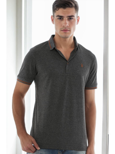 T9586 DEWBERRY MEN'S POLO NECK T-SHIRT-ANTHRACITE
