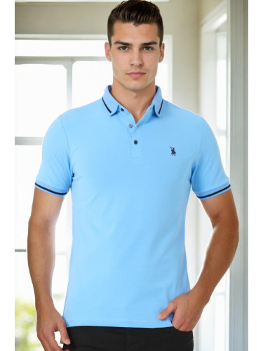 T9586 DEWBERRY MEN'S POLO NECK T-SHIRT-LIGHT BLUE