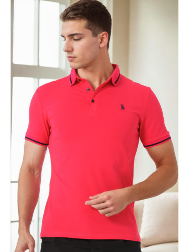 T9586 DEWBERRY MEN'S POLO NECK T-SHIRT-FUCHSIA