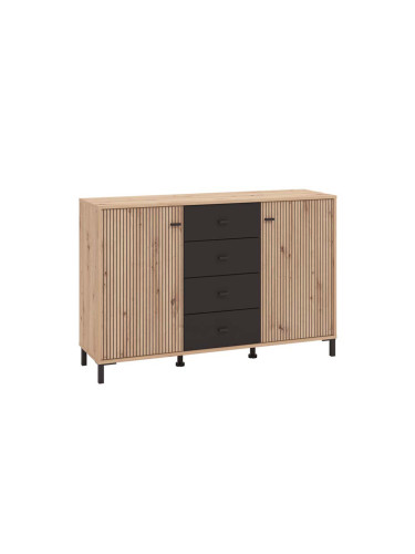 КОМОД С 2 ВРАТИ И 4 ЧЕКМЕДЖЕТА В ДЪБ АРТИСАН И ЧЕРНО 138/40/90 СМ