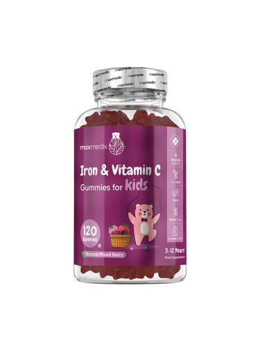 Анемия Желязо 7 mg + Витамин С 10 mg (за деца) 120 желирани таблетки, с вкус на горски плодове