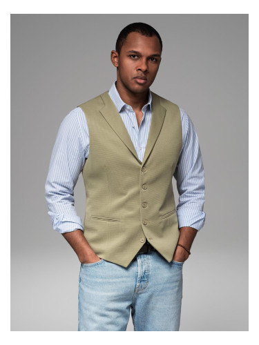 Ombre Fitted men's structured knit vest with lapels - olive
