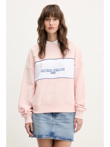 Памучен суичър Guess Jeans в розово с десен W5GQ17 K68I4