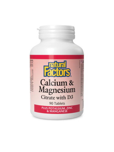 Калций, Магнезий и Витамин D + Калий и Цинк 526 mg 90 таблетки | Natural Factors