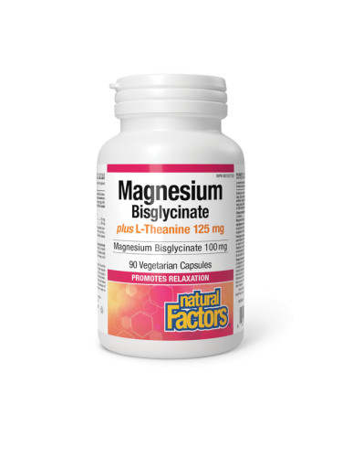 Магнезий (бисглицинат) 100 mg + Л-Теанин 120 mg 90 капсули | Natural Factors