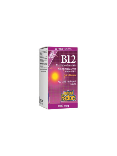 Витамин B12 1000 mcg (метилкобаламин) 180 + 30 бонус сублингвални таблетки R | Natural Factors