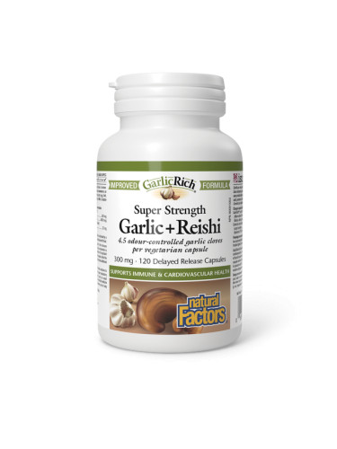 Чесън Супер концентрат + Рейши 120 V капсули със забавено освобождаване | Natural Factors