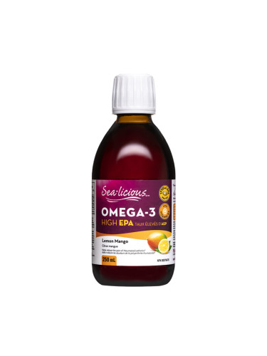 Sea-Licious® Омега-3 High EPA + ВИТАМИН D3 400 IU/ 10 µg 250 ml, с вкус на лимон и манго | Natural F