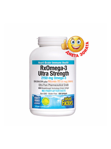 RX Omega-3 Ultra Strenght + витамин D3 1000 IU 150 софтгел капсули | Natural Factors