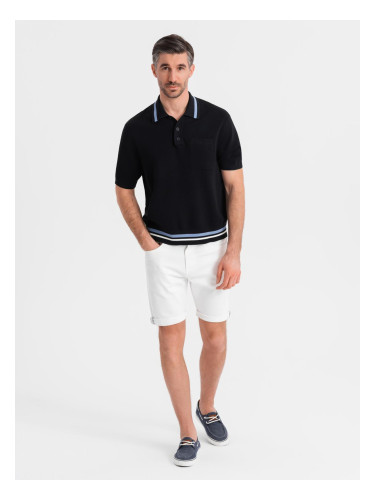 Ombre Men's denim classic shorts with rolled up leg - white