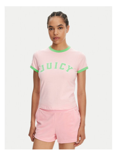 Juicy Couture Тишърт Collegiate Ringer JCWCT125320 Розов Slim Fit