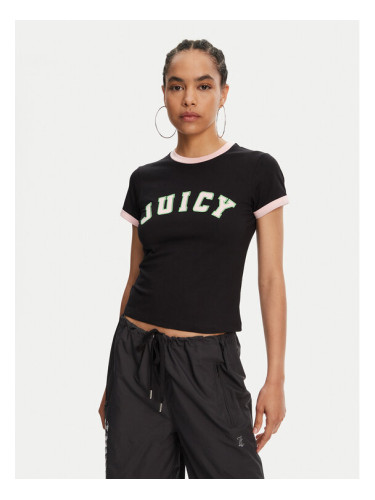 Juicy Couture Тишърт Collegiate Ringer JCWCT125320 Черен Slim Fit
