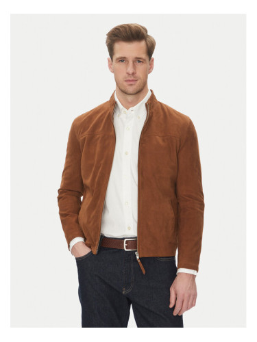 Serge Pariente Кожено яке Sylvino Vs Кафяв Slim Fit
