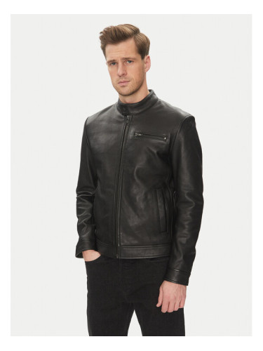 Serge Pariente Кожено яке Retro Черен Slim Fit