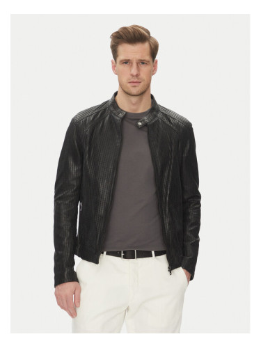 Serge Pariente Кожено яке Leni Черен Slim Fit