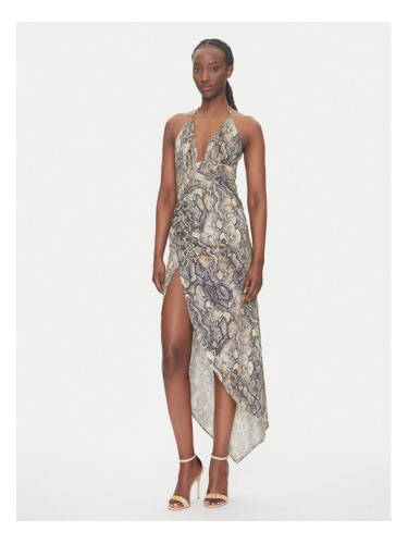 Just Cavalli Коктейлна рокля 78PAO932 Бежов Slim Fit