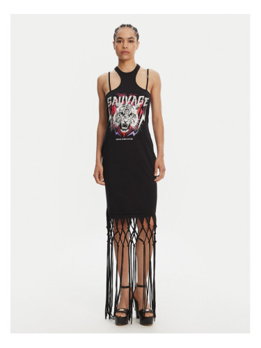 Versace Jeans Couture Ежедневна рокля Logo Fringes 78HAOE01 CJ02E Черен Regular Fit