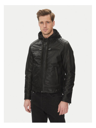 Serge Pariente Кожено яке Sean Черен Regular Fit