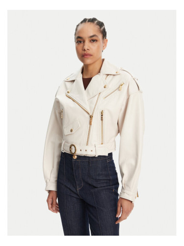 Just Cavalli Кожено яке 78PAVP05 Бял Loose Fit