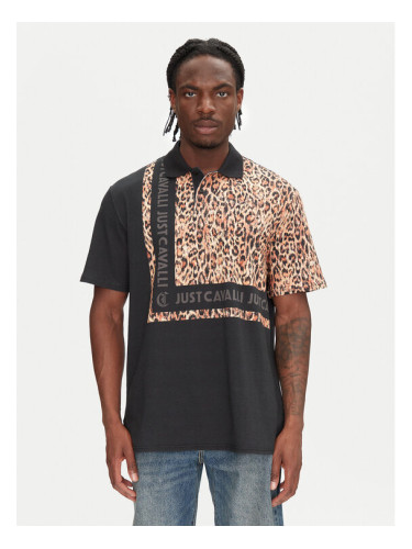 Just Cavalli Тениска с яка и копчета 78OAGE15 Черен Regular Fit