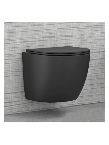 Стенна тоалетна чиния Milos Rimless черен мат