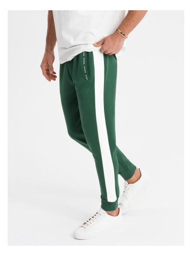 Ombre Men's sweatpants joggers with contrasting stripes - dark green