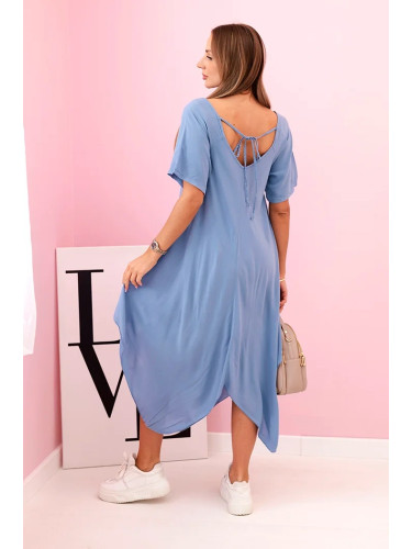 Kesi Włoski Damenkleid aus Viskose mit kurzen Ärmeln und ausgestelltem Saum denim