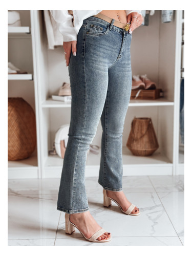 Дамски дънкови разкроени панталони с цирконий