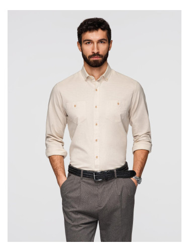 Ombre Men's linen shirt with classic collar and pockets REGULAR FIT - cream