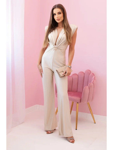Kesi Włoski Women's jumpsuit with a decorative tie at the waist beige