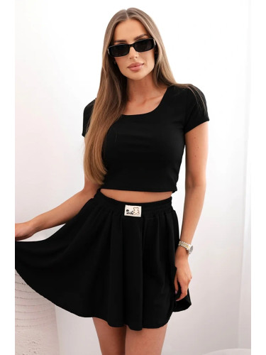 Kesi Włoski Women's set of short-sleeved blouse and flared skirt black